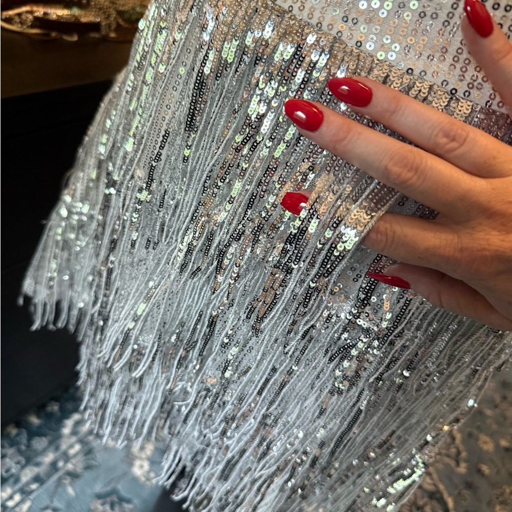 Glamorous Silver Fringe Mini Skirt - Picture 2 of 4
